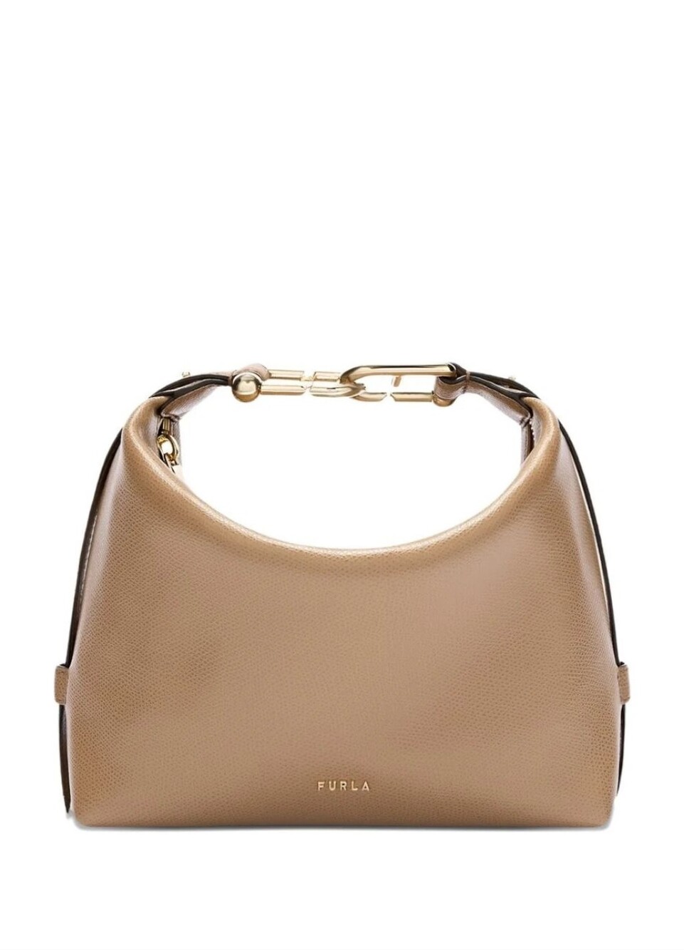 Furla Beige Tonie  Pebbled Leather Hobo with Gold Chain